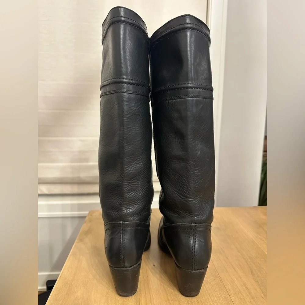 Frye Jean Tall Pull On Boot Black Over The Knee Leather Block Heel Womens 8 B